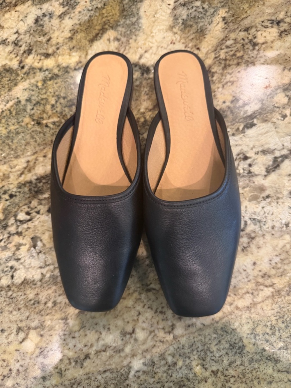Madewell Adelia Black Leather Slip-On Square-Toe Mules